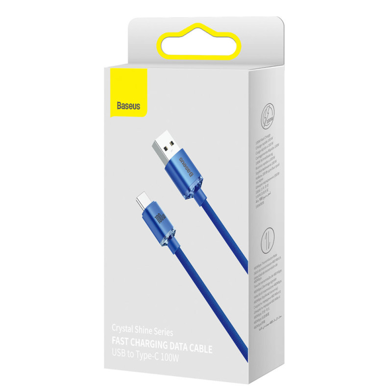 Kabelis greitam įkrovimui ir duomenų perdavimui USB - USB-C 100W 1,2m mėlynas
