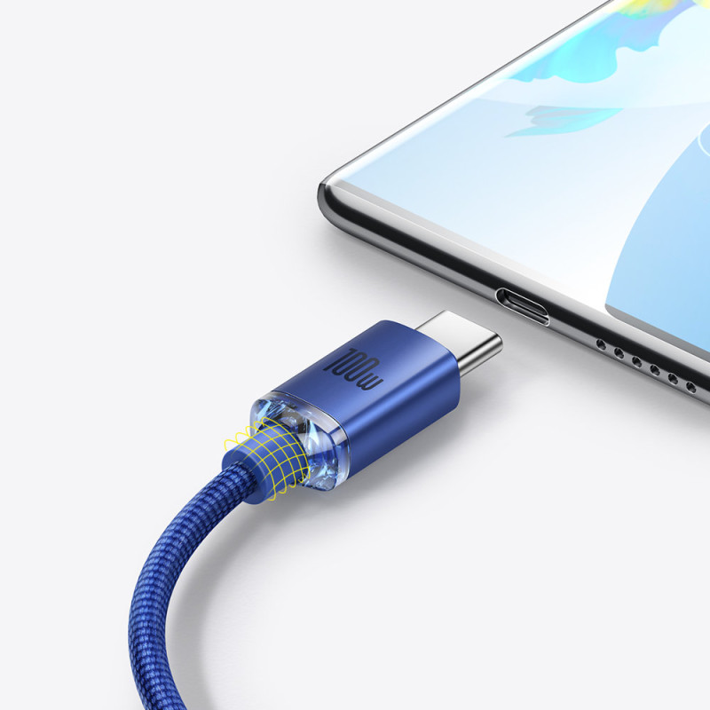 Kabelis greitam įkrovimui ir duomenų perdavimui USB - USB-C 100W 1,2m mėlynas