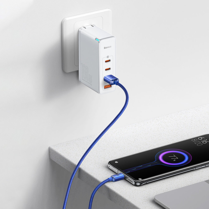 Kabelis greitam įkrovimui ir duomenų perdavimui USB - USB-C 100W 1,2m mėlynas