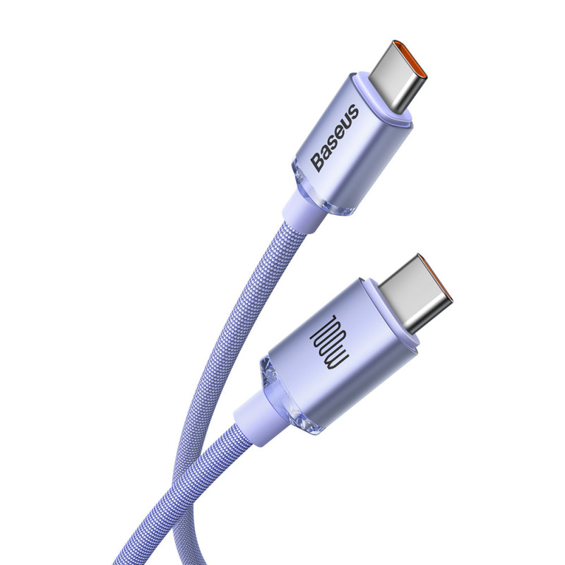 Kabelis greitam įkrovimui ir duomenų perdavimui USB - USB-C 100W 1,2m violetinė
