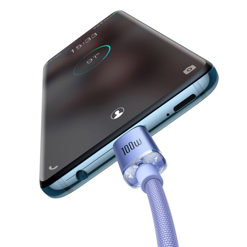Kabelis greitam įkrovimui ir duomenų perdavimui USB - USB-C 100W 1,2m violetinė
