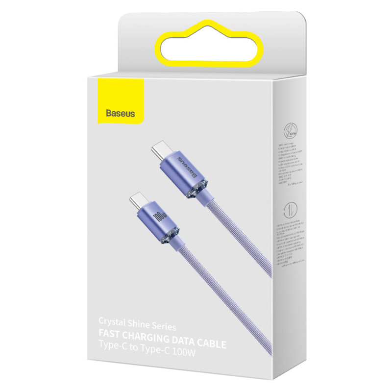 Kabelis greitam įkrovimui ir duomenų perdavimui USB - USB-C 100W 1,2m violetinė