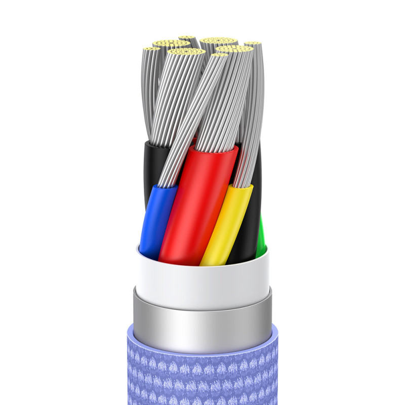 Kabelis greitam įkrovimui ir duomenų perdavimui USB - USB-C 100W 1,2m violetinė