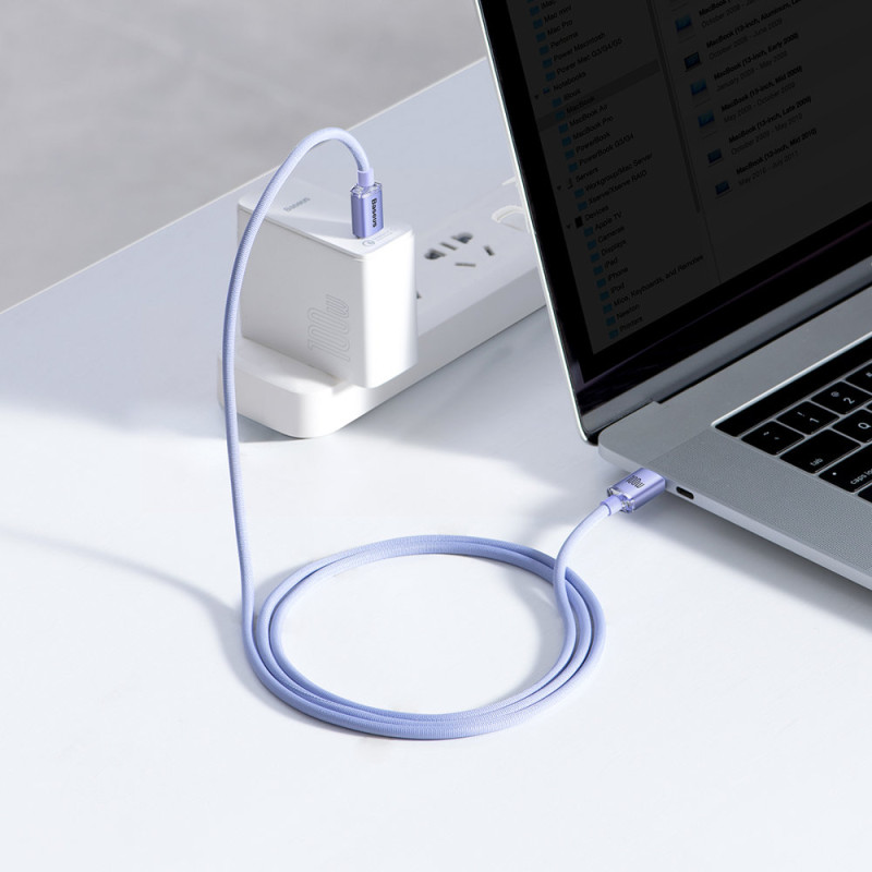 Kabelis greitam įkrovimui ir duomenų perdavimui USB - USB-C 100W 1,2m violetinė