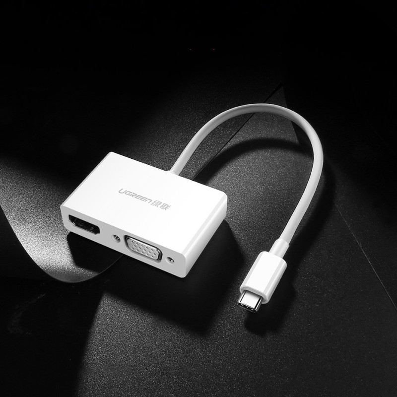 USB-C – HDMI VGA vaizdo konverterio adapteris baltas