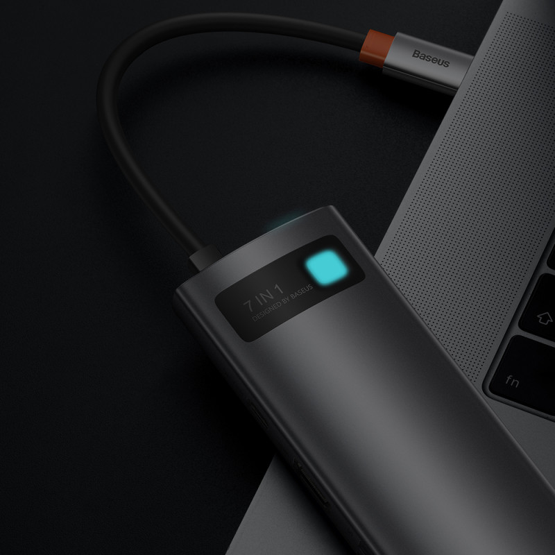 Daugiafunkcis HUB USB 7in1 C tipo HDMI TF PD kortelių skaitytuvas pilkas