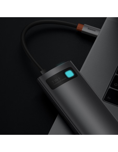 Daugiafunkcis HUB USB 7in1 C tipo HDMI TF PD kortelių skaitytuvas pilkas Daugiafunkcis HUB USB 7in1 C tipo HDMI TF PD kortelių skaitytuvas pilkas