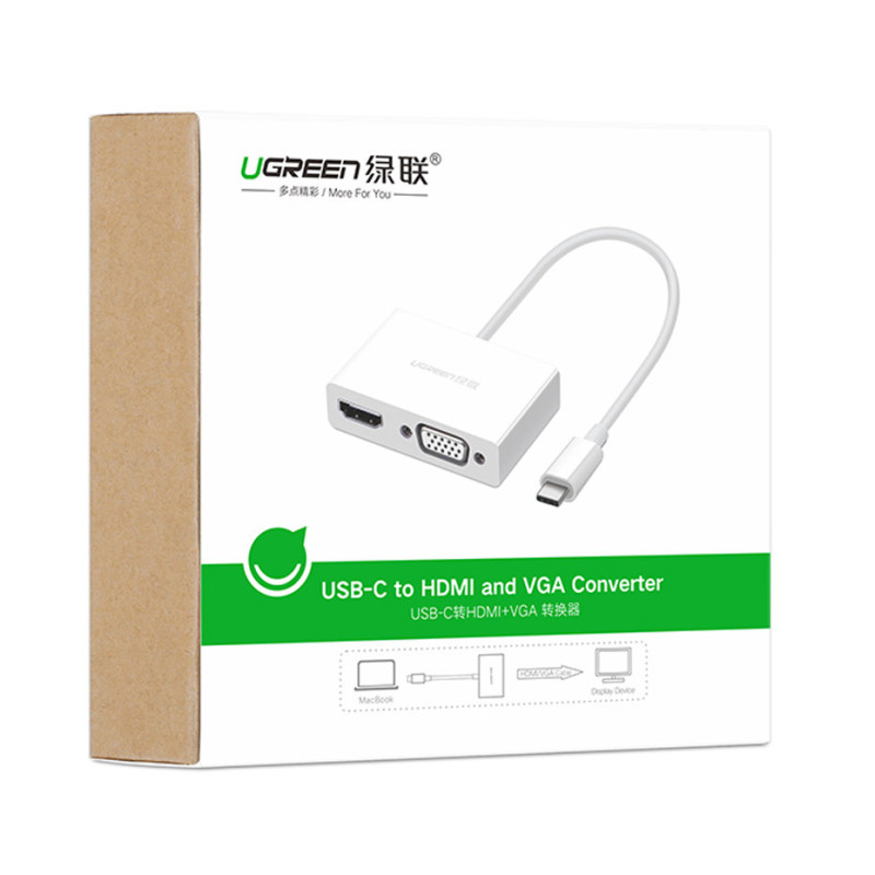 USB-C – HDMI VGA vaizdo konverterio adapteris baltas