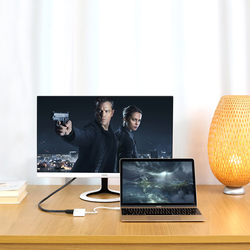 USB-C – HDMI VGA vaizdo konverterio adapteris baltas
