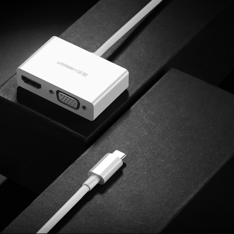 USB-C – HDMI VGA vaizdo konverterio adapteris baltas