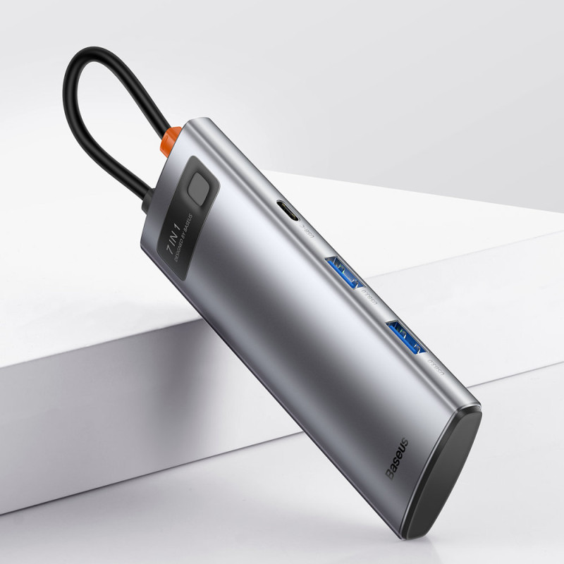 Daugiafunkcis HUB USB 7in1 C tipo HDMI TF PD kortelių skaitytuvas pilkas