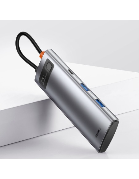 Daugiafunkcis HUB USB 7in1 C tipo HDMI TF PD kortelių skaitytuvas pilkas Daugiafunkcis HUB USB 7in1 C tipo HDMI TF PD kortelių skaitytuvas pilkas