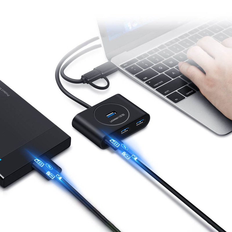Daugiafunkcis HUB USB prievado skirstytuvas – 4x USB 3.0 1m baltas