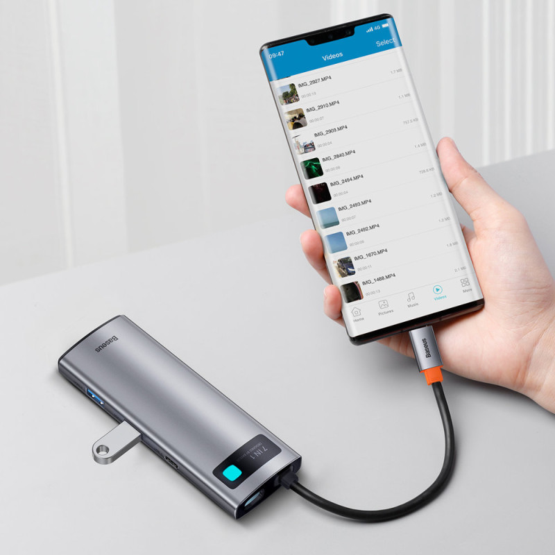 Daugiafunkcis HUB USB 7in1 C tipo HDMI TF PD kortelių skaitytuvas pilkas