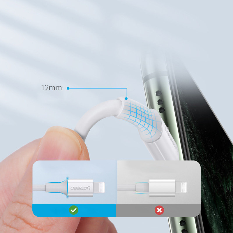 Kabelis iPhone MFi USB-C - Lightning 20W 3A 1,5m baltas
