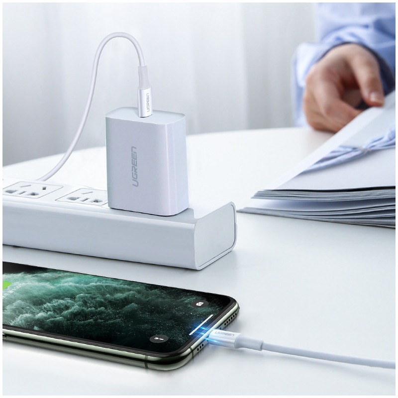 Kabelis iPhone MFi USB-C - Lightning 20W 3A 0,5m baltas
