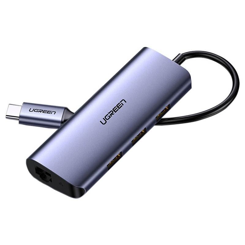 
Daugiafunkcis HUB adapteris USB-C skirstytuvas – 3x USB Ethernet RJ-45 micro USB pilka
