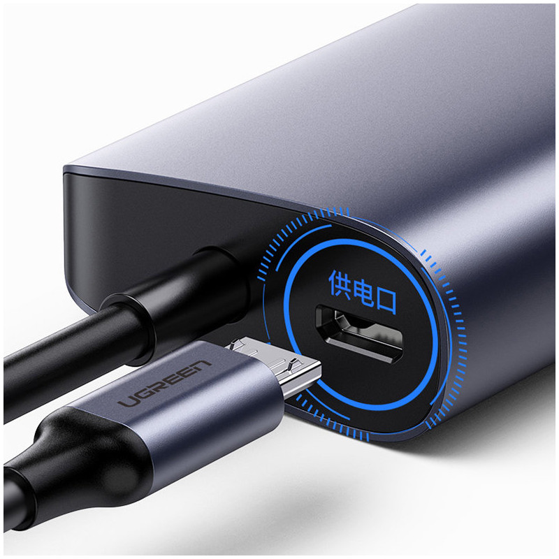 Daugiafunkcis HUB adapteris USB-C skirstytuvas – 3x USB Ethernet RJ-45 micro USB pilka