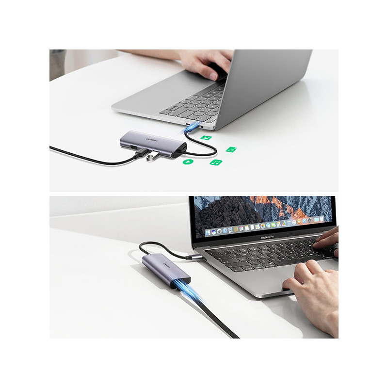 Daugiafunkcis HUB adapteris USB-C skirstytuvas – 3x USB Ethernet RJ-45 micro USB pilka