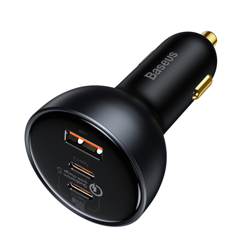 Greitas USB automobilinis įkroviklis USB-C 160W PPS Quick Charge 5 PD pilka
