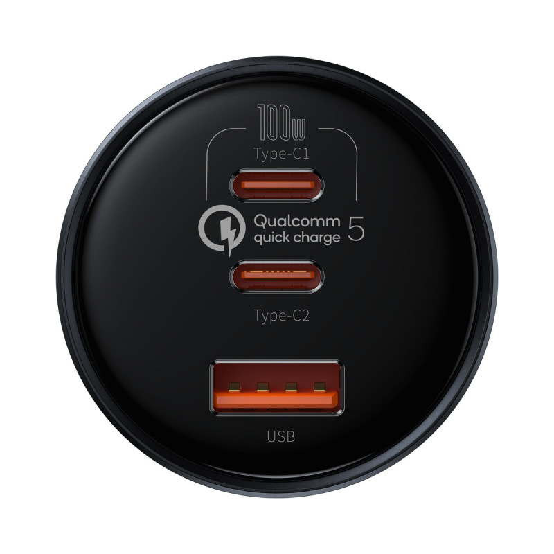 Greitas USB automobilinis įkroviklis USB-C 160W PPS Quick Charge 5 PD pilka