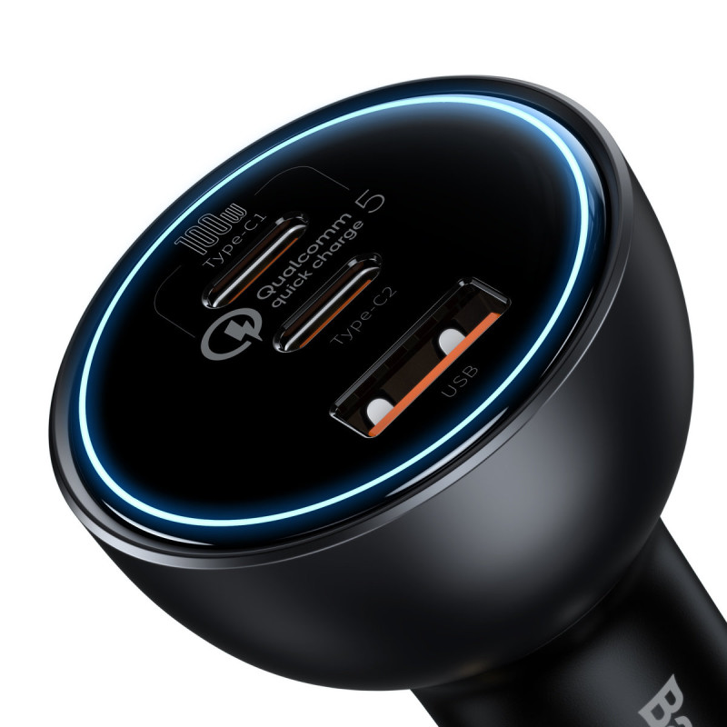 Greitas USB automobilinis įkroviklis USB-C 160W PPS Quick Charge 5 PD pilka