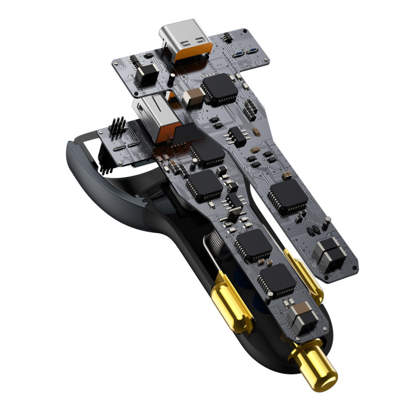 Greitas USB automobilinis įkroviklis USB-C 160W PPS Quick Charge 5 PD pilka