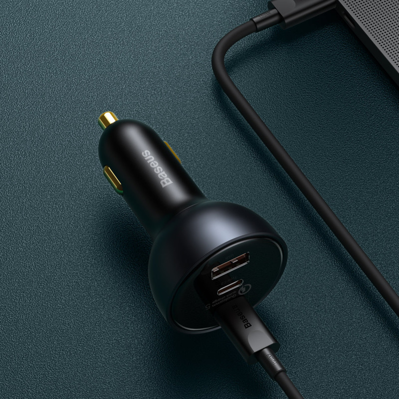 Greitas USB automobilinis įkroviklis USB-C 160W PPS Quick Charge 5 PD pilka