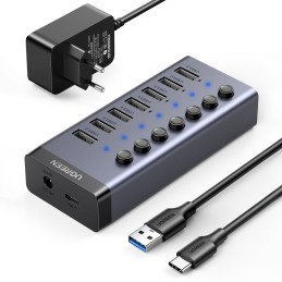 
7 viename daugiafunkcis HUB USB-C skirstytuvas – 7x USB 3.0 PD DC 12V pilka
