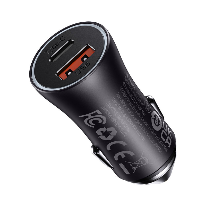 
Golden Contactor Max USB + USB-C 60W QC greitas automobilinis įkroviklis, tamsiai pilka
