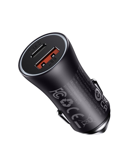 
Golden Contactor Max USB + USB-C 60W QC greitas automobilinis įkroviklis, tamsiai pilka
