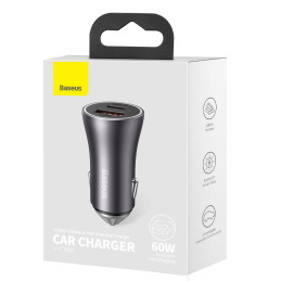 
Golden Contactor Max USB + USB-C 60W QC greitas automobilinis įkroviklis, tamsiai pilka
