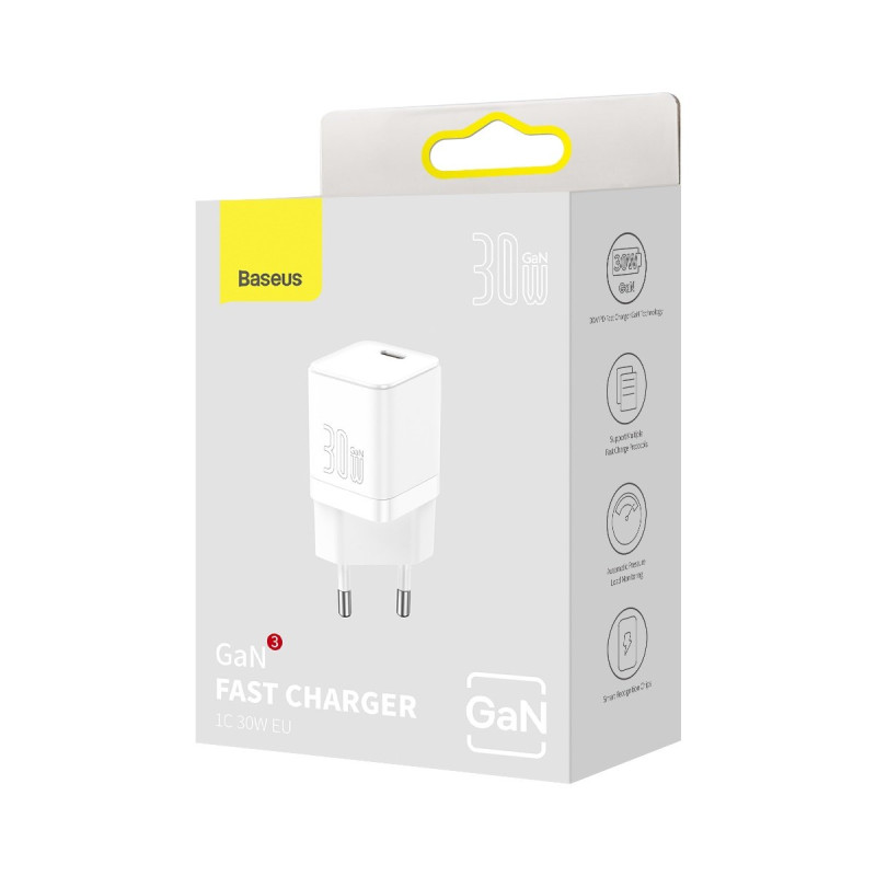 GaN3 greitas įkroviklis USB-C laidui 30W baltas