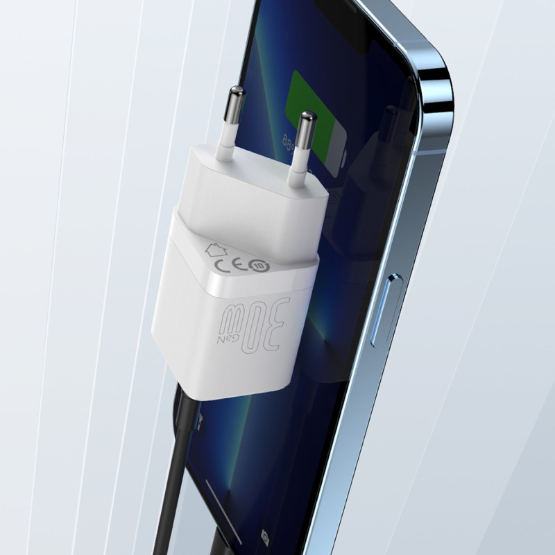 GaN3 greitas įkroviklis USB-C laidui 30W baltas