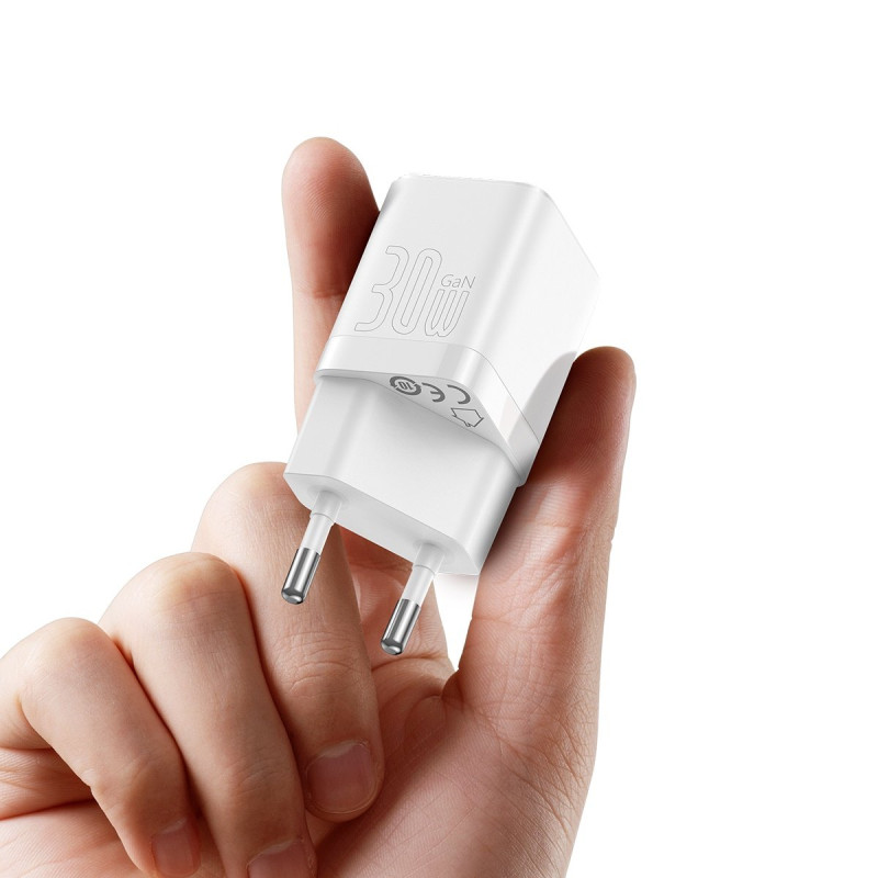 GaN3 greitas įkroviklis USB-C laidui 30W baltas