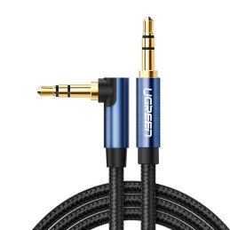 
Kampinis šoninis laidas AUX garso kabelis 2x mini lizdas 3,5 mm 1m mėlynas

