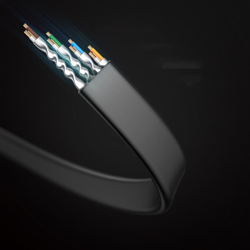 Plokščias kabelis LAN Ethernet Cat.8 U/ FTP pataisos laidas 2m juodas