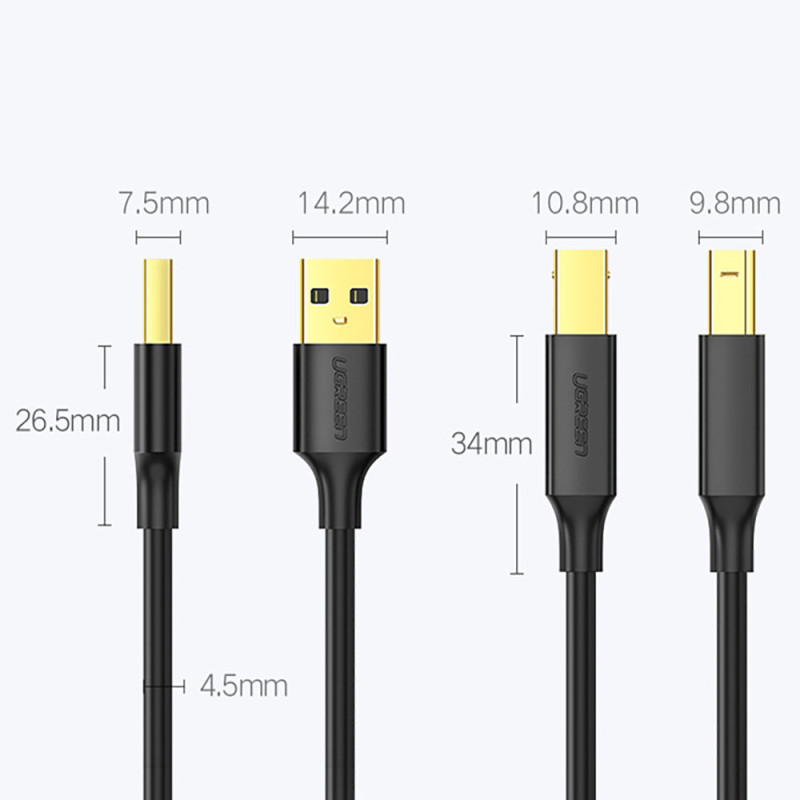 USB tipo B kabelis spausdintuvo kištukui - USB 2.0 kištukas 480Mbps 2m juodas