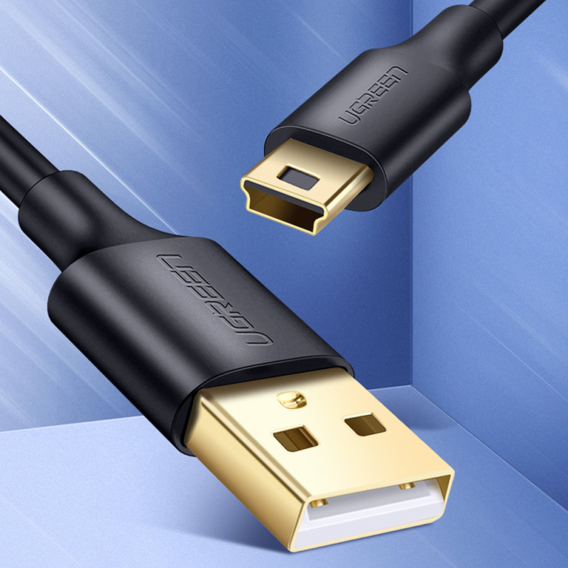 Kabelis 5 kontaktų paauksuotas USB - mini USB laidas 0,25 m, juodas