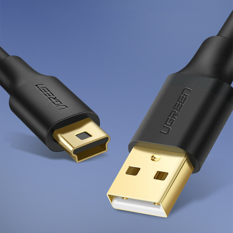 Kabelis 5 kontaktų paauksuotas USB - mini USB laidas 0,25 m, juodas