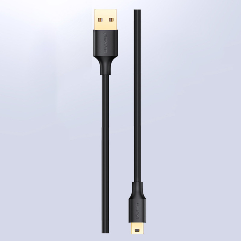 Kabelis 5 kontaktų paauksuotas USB - mini USB laidas 0,25 m, juodas