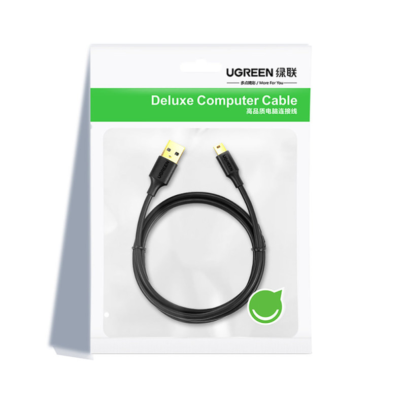 Kabelis 5 kontaktų paauksuotas USB - mini USB laidas 0,25 m, juodas