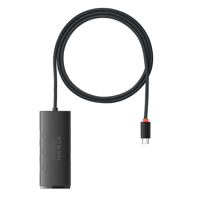 Lite serijos USB-C HUB adapteris 4x USB 3.0 1m juodas