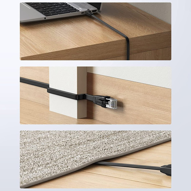 
Plokščias RJ45 Ethernet kat. Kat. LAN pataisos laidas. 6 10m juoda
