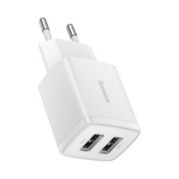 
Mažas kompaktiškas 2x USB 10.5W sieninis įkroviklis, baltas
