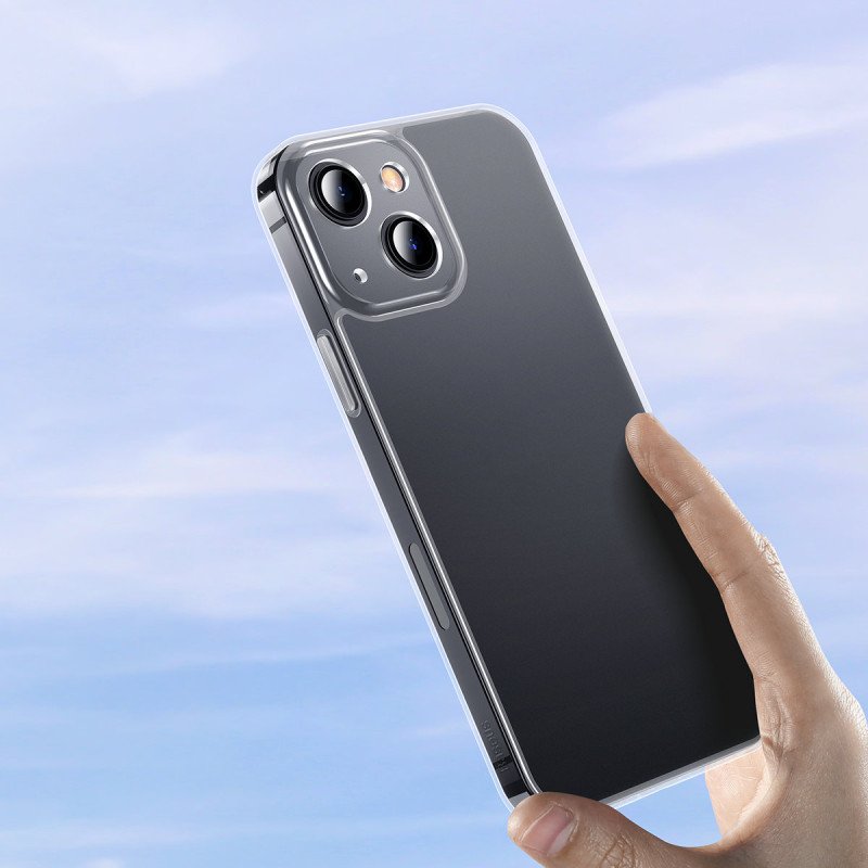 Dėklo dangtelis skirtas iPhone 13, standus korpusas su skaidriu gelio rėmu