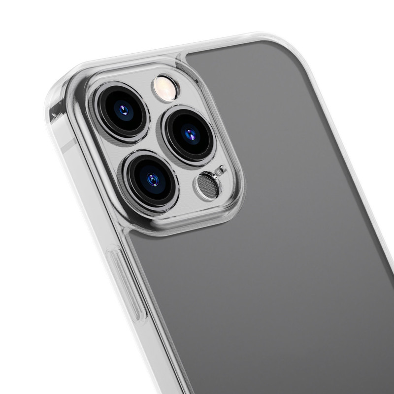 Dėklo dangtelis skirtas iPhone 13 Pro Max, standus korpusas su skaidriu gelio rėmu