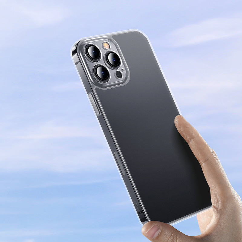 Dėklo dangtelis skirtas iPhone 13 Pro Max, standus korpusas su skaidriu gelio rėmu