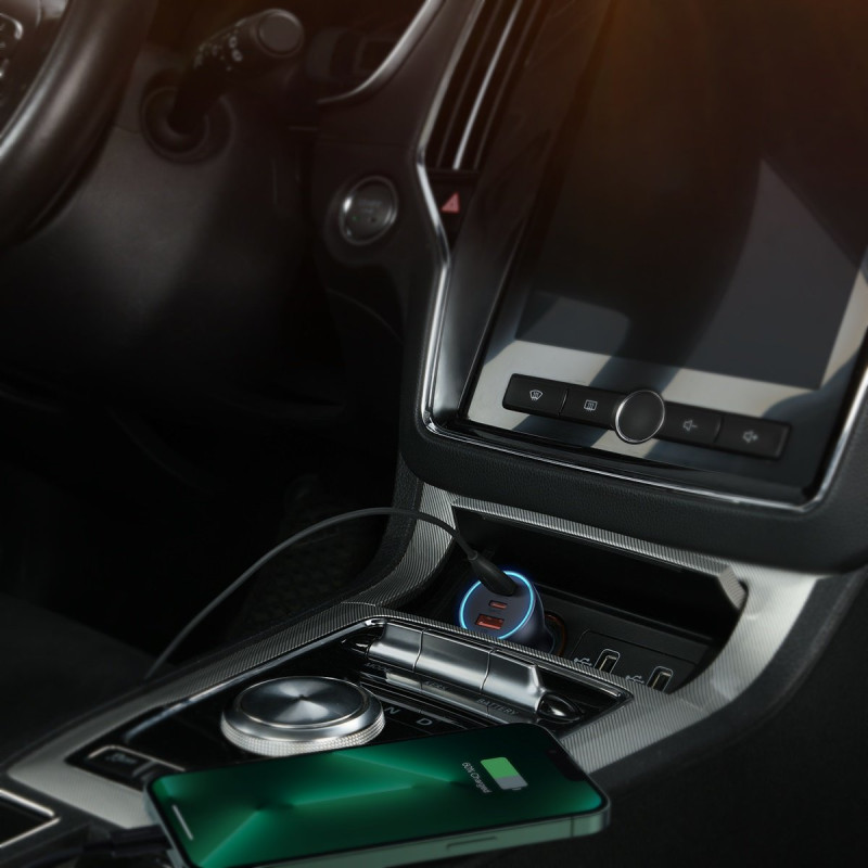 Golden Contactor Pro USB + 2x USB-C 65W automobilinis įkroviklis, tamsiai pilkas