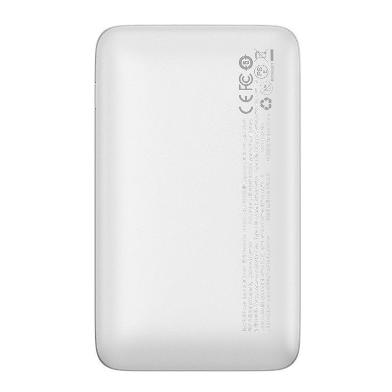 Bipow Pro 20000mAh 22,5W maitinimo blokas su USB - USB-C 3A 0,3m kabelis, baltas